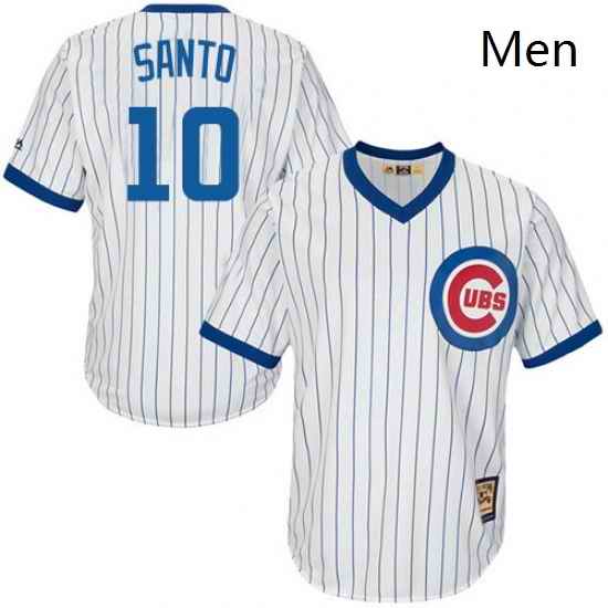 Mens Majestic Chicago Cubs 10 Ron Santo Replica White Home Cooperstown MLB Jersey